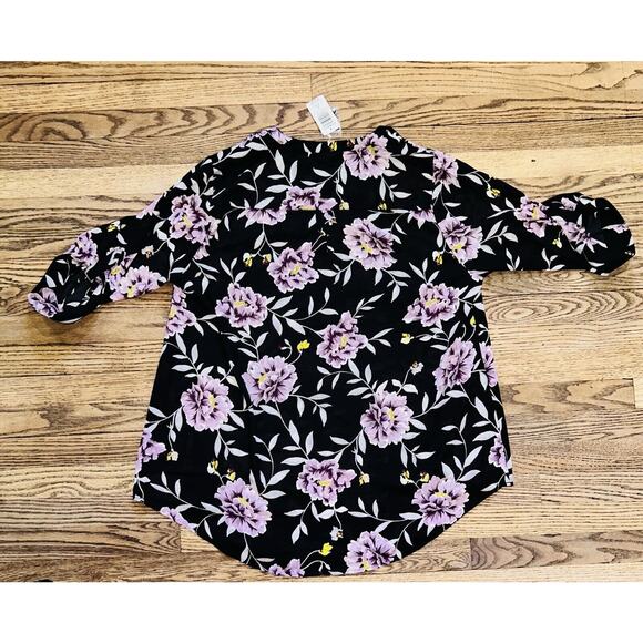 TORRID Blouse Women Black Purple Floral Roll Up Sleeve Harper Size 2xl Tunic NEW - Picture 4 of 16
